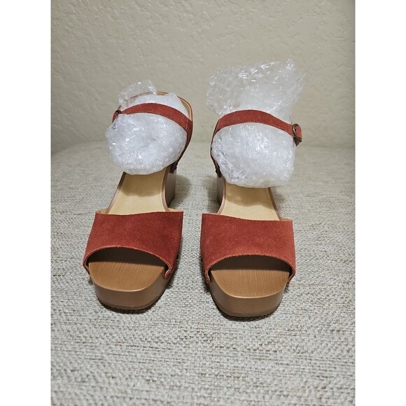 Lucky Brand Zashti Women's Wedge Sandals Size 10 M Red Suede Ankle Straps NEW - Picture 1 of 14
